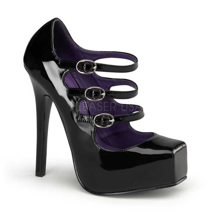 Black Patent Faux Leather Strappy High Heels