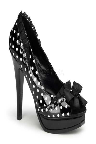 Black Polka Dot Lace Ruffled Edges Peep Toe Pumps