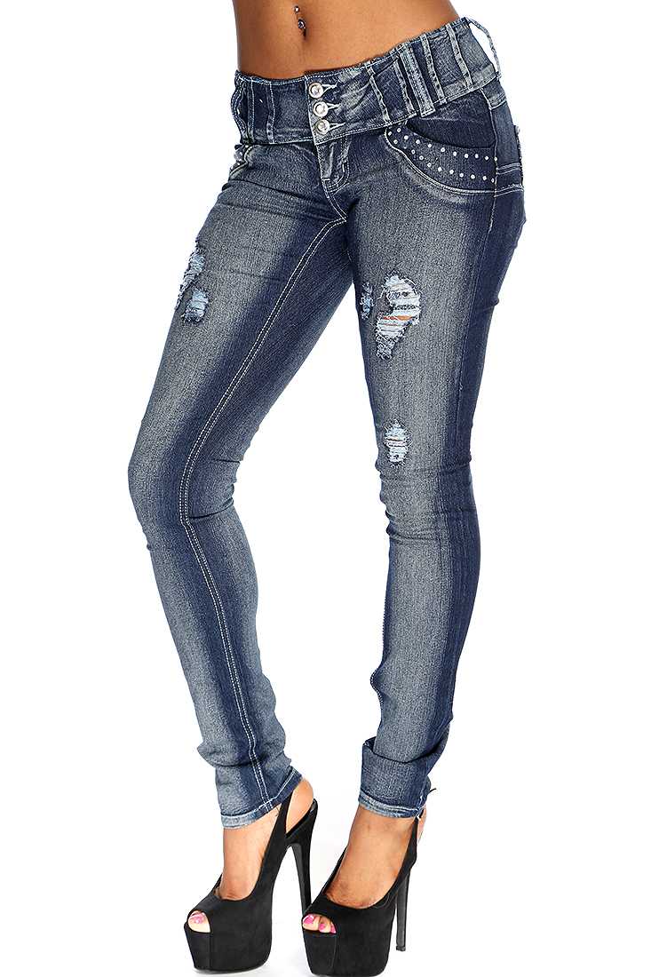 Denim Blue Distressed Skinny Jeans