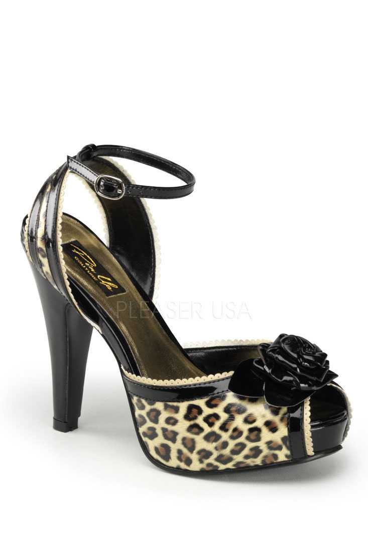Tan Cheetah Print Peep Toe Scalloped High Heels Patent