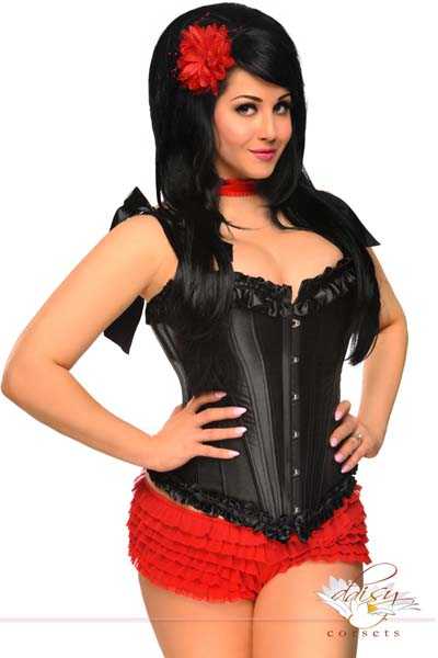 Black Plus Size Tie-Strap Steel Boned Corset