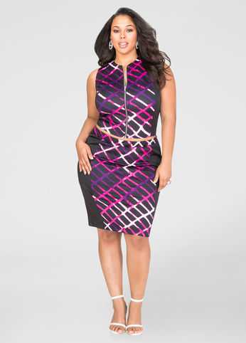 Grid Print Pencil Skirt