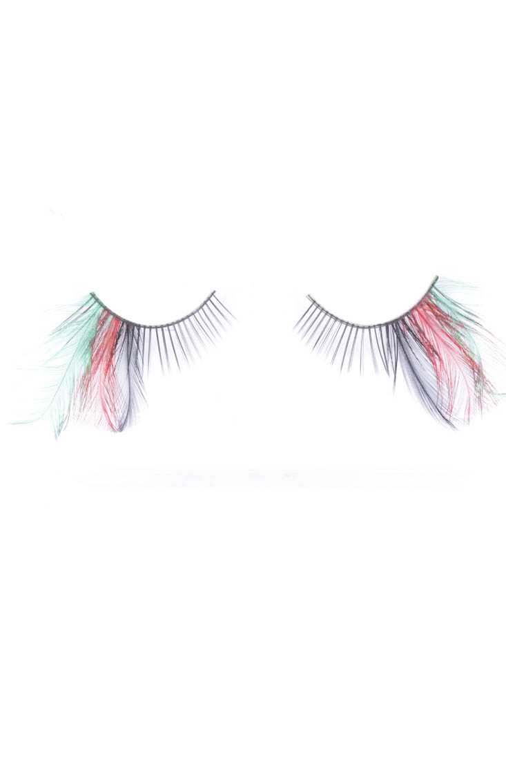 Green Red Faux Feather Synthetic Lashes