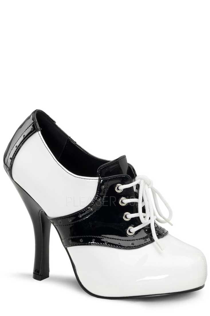 Black White Oxford Saddle Booties Patent