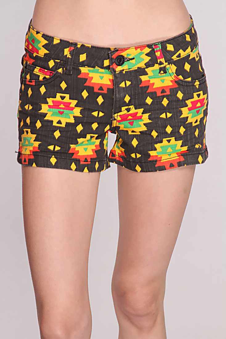 Black Multi Tribal Print Sexy Shorts