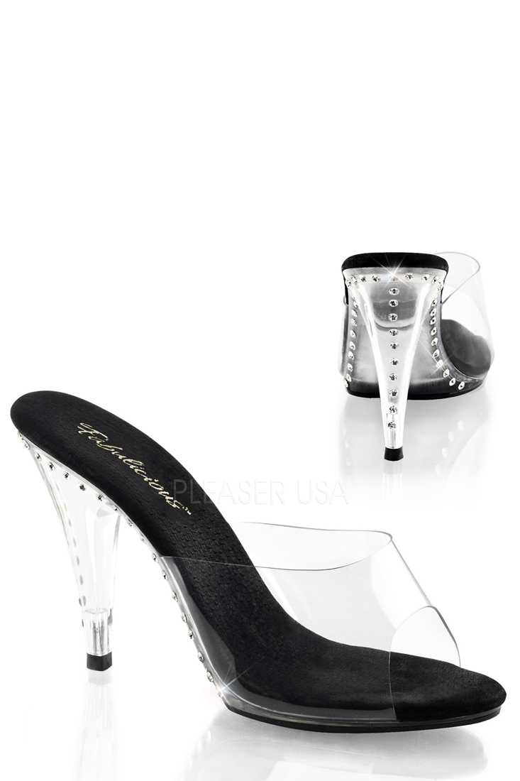 Clear Black Rhinestone Accent Slip On High Heels Plastic