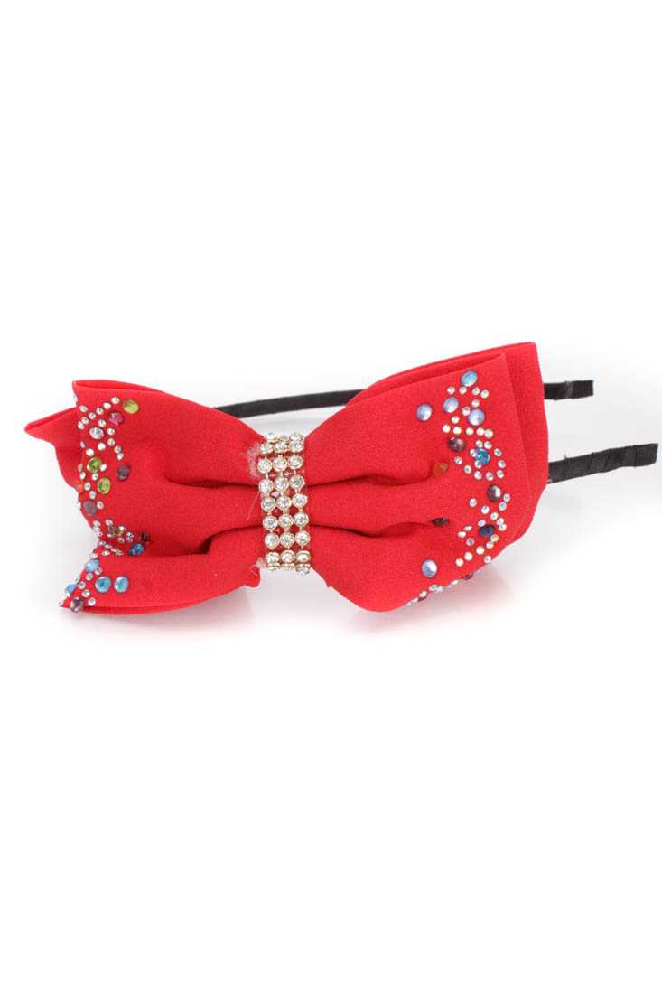 Cute Red Rhinestone Detail Hair Bow Headband
