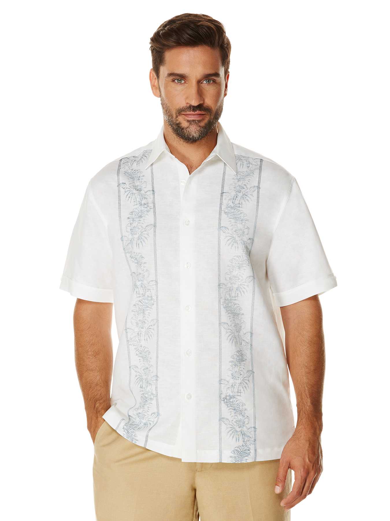 Cubavera Short Sleeve Embroidered and Reverse Print Panel Shirt