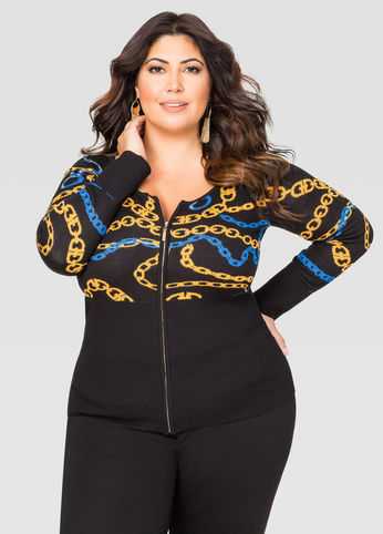 Status Print Zip Cardigan