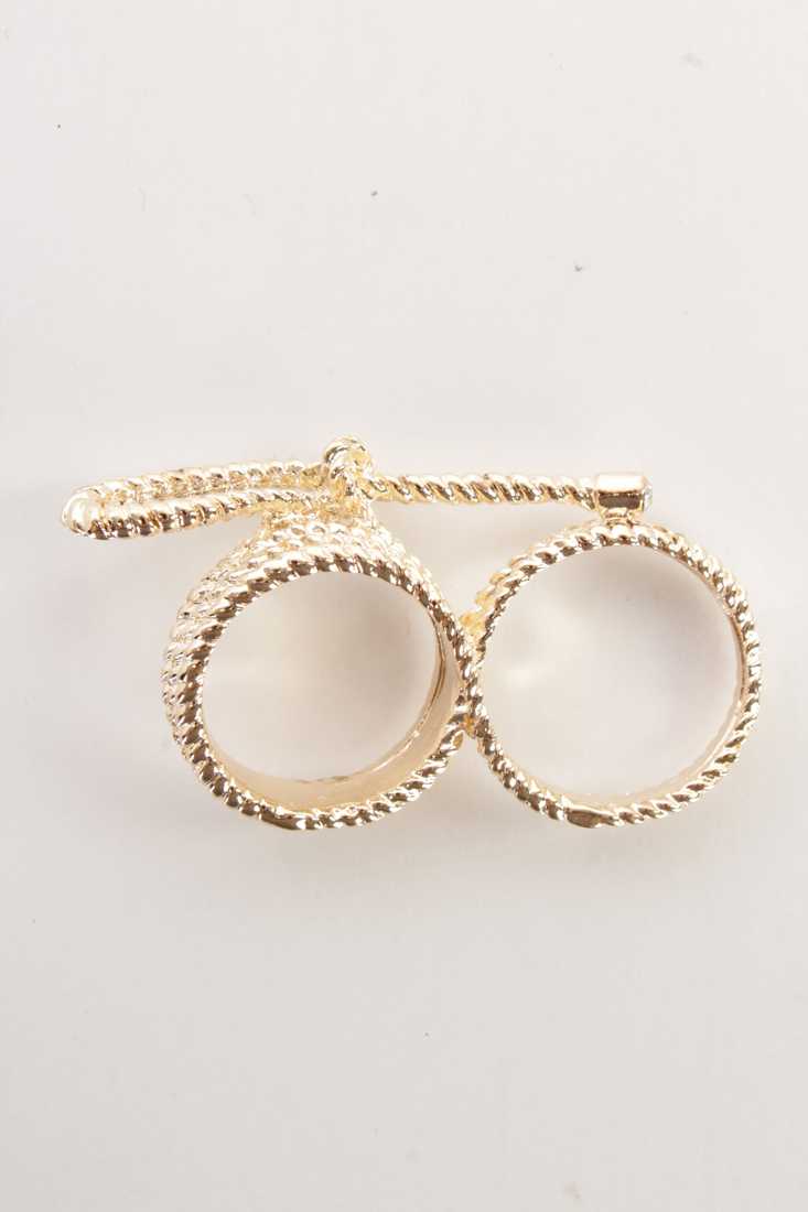 Gold Two Finger High Polish Metal Ring Set