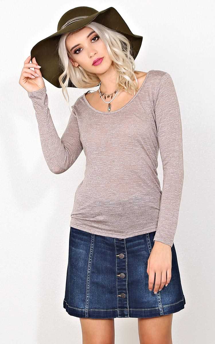 Kick Back Heathered Knit Top - LGE - Mocha in Size Large by Styles For Less