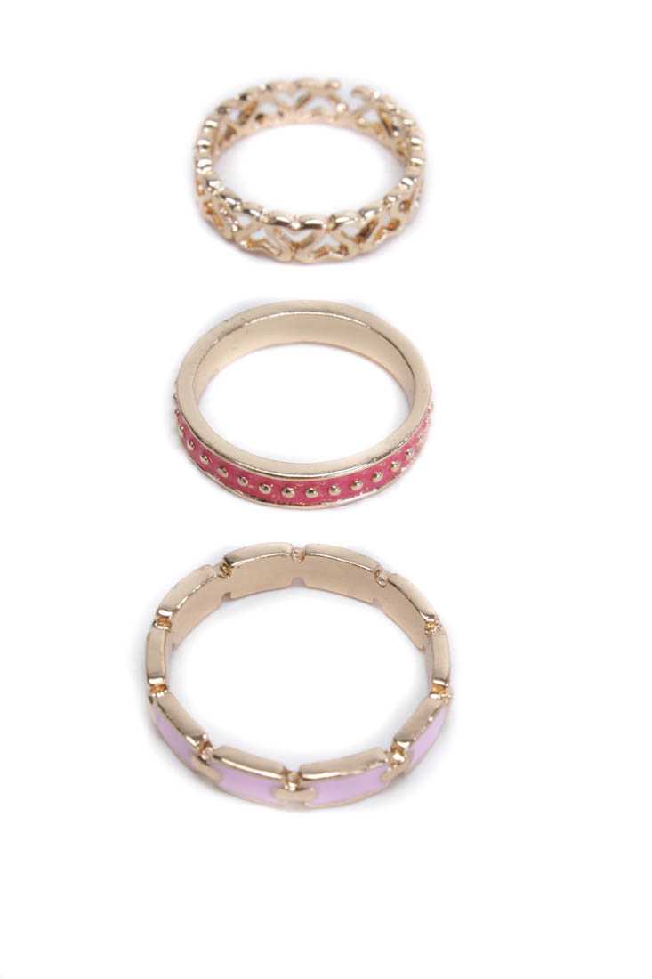 Pink Coral High Polish Metal Ring Set