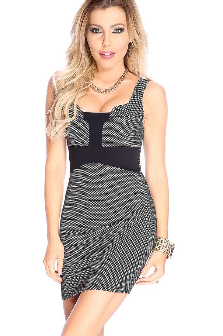 Sexy Beige Black Sleeveless Polka Dot Bodycon Party Dress