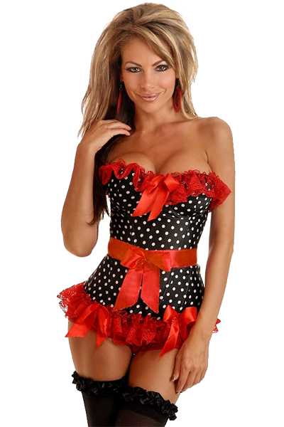 Red Black Pin-Up Rockabilly Polka Dot Corset