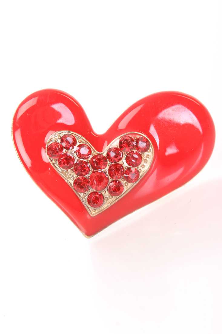 Red Gold Rhinestone Oversized Heart Ring