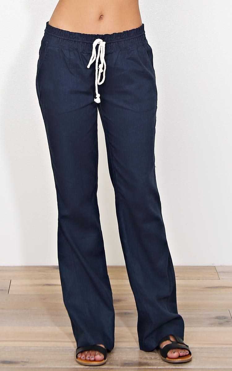 Navy Bay Linen Pants - - Navy in Size by Styles For Less