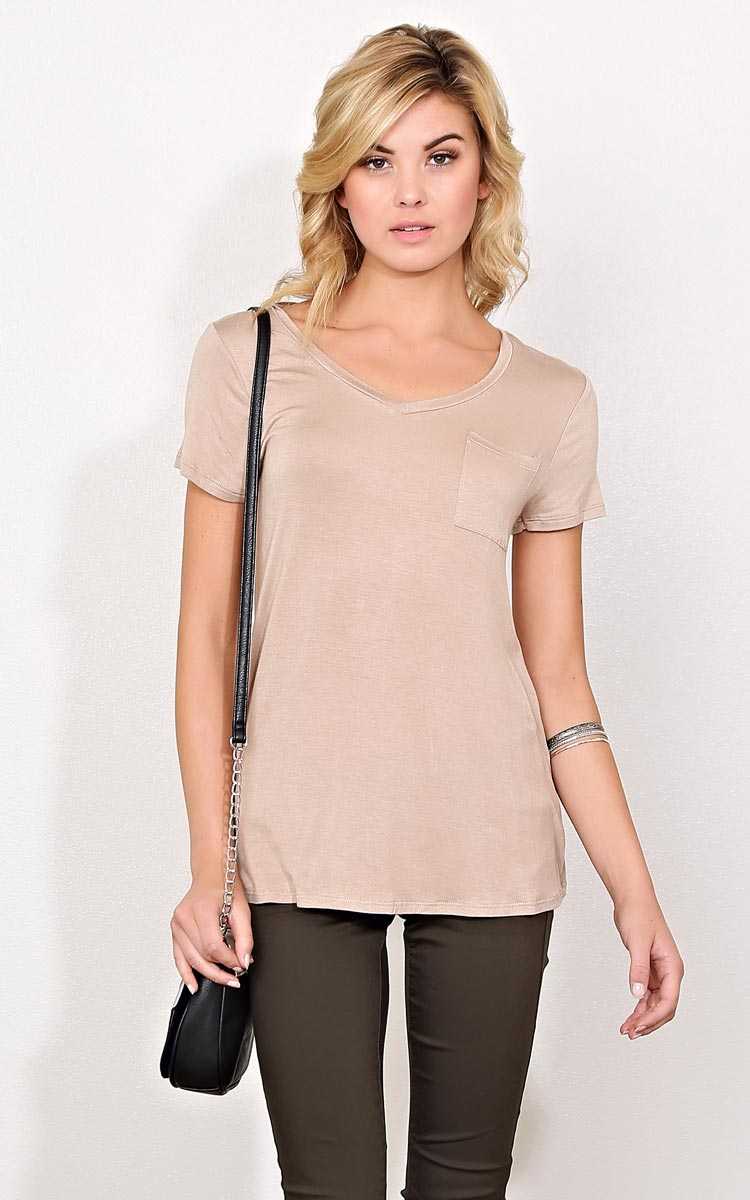 Taupe Knit Pocket Tee - - Taupe in Size by Styles For Less