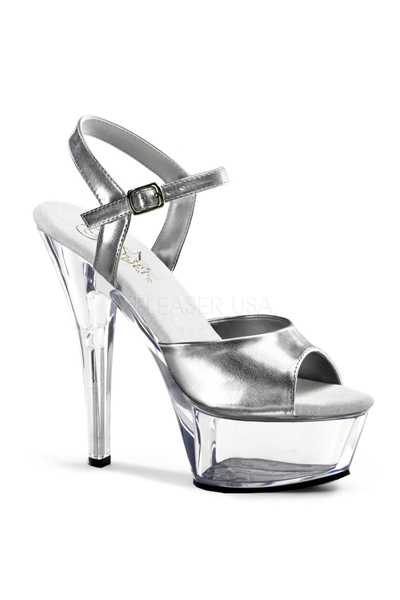 Silver Clear Metallic Strappy Peep Toe Platform High Heels