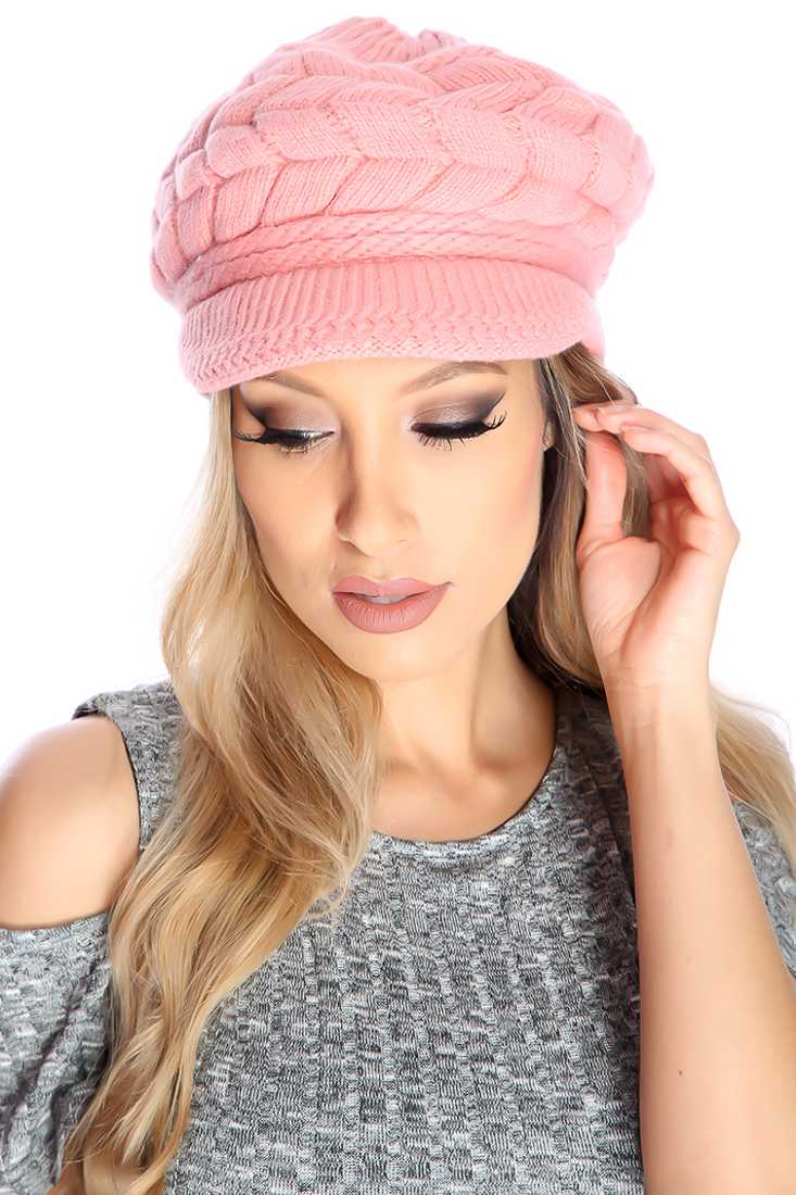 Dusty Pink Cable Knit Newsboy Beanie