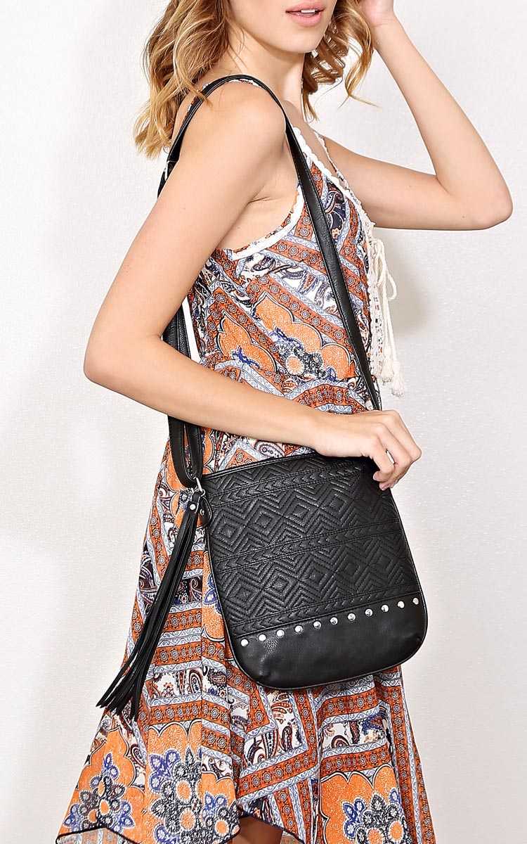 Stitched Faux Leather Shoulder Bag - N/S - Black by Styles For Less