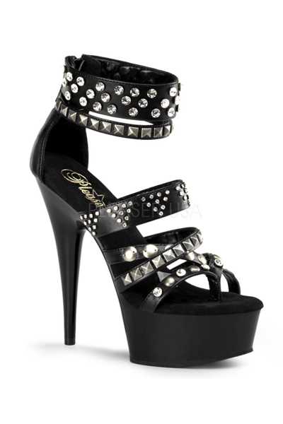 Black Faux Leather Rhinestone Studded High Heels