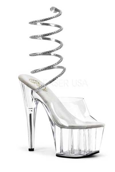 Silver Clear Rhinestone Wrap Around High Heels