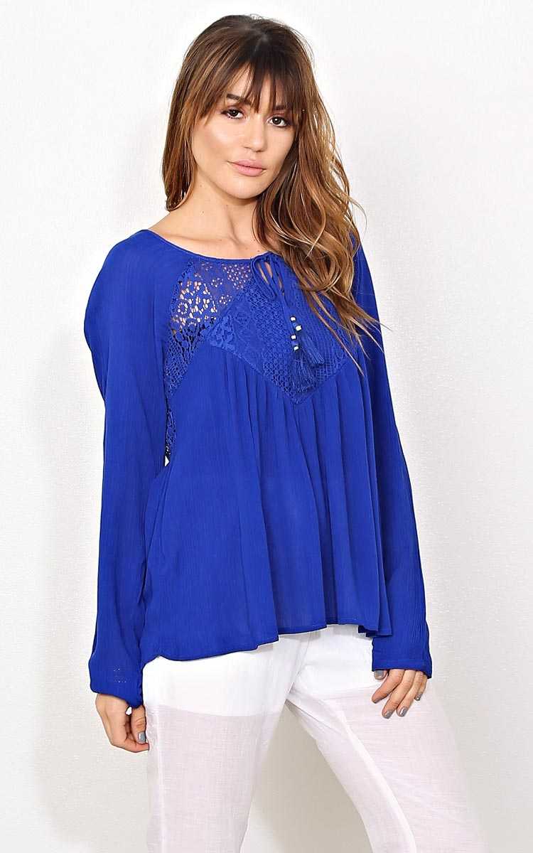 Shea Gauze Woven Top - MED - Cobalt in Size Medium by Styles For Less
