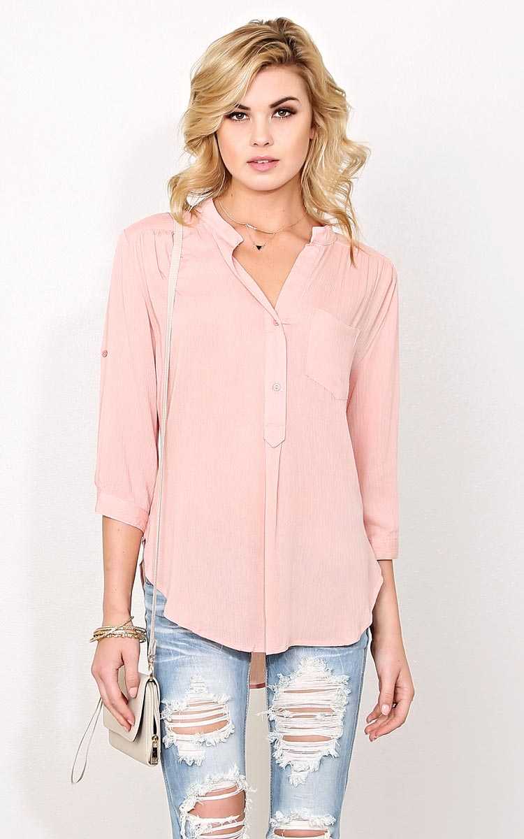 Leah Woven Gauze Top - LGE - Blush in Size Large by Styles For Less