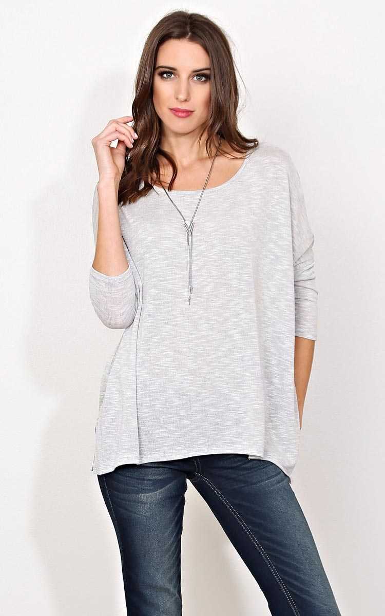 Marled Boxy Knit Dolman - MED - Heather in Size Medium by Styles For Less