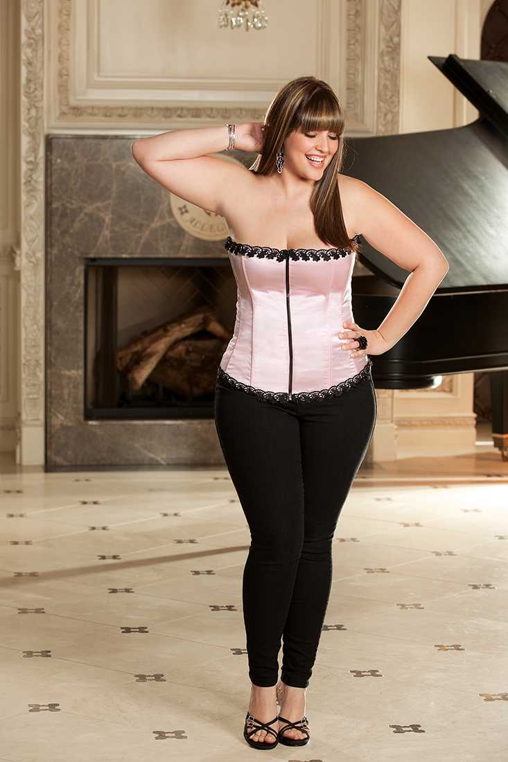 Pink Black Satin Spandex Plus Size Corset