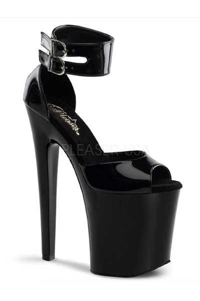 Black Patent Strappy Platform High Heels