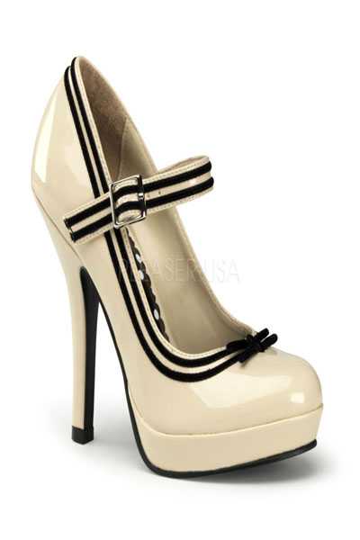 Cream Patent Almond Toe Mary Jane Pumps