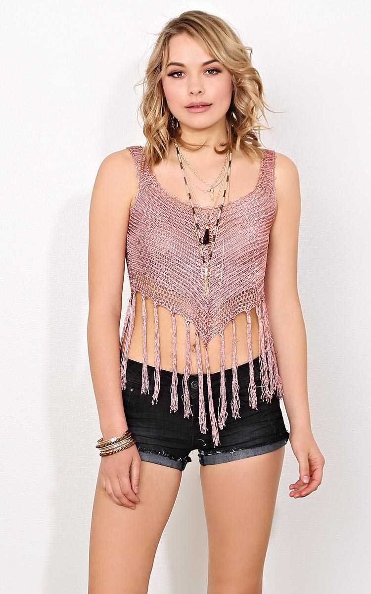 Fiona Crochet Fringe Top - - Rust in Size by Styles For Less