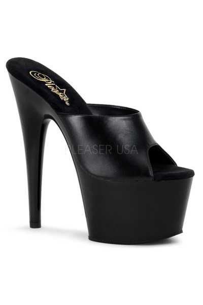 Black Leather Slip On Platform High Heels