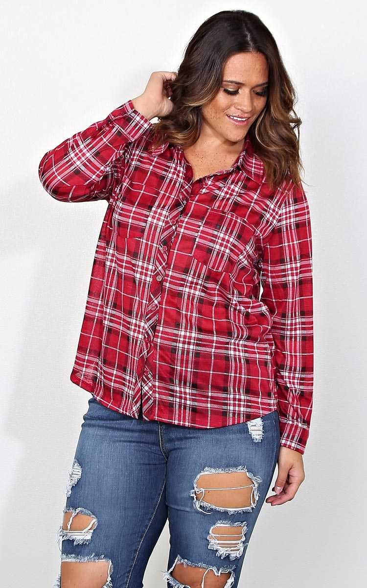 Plus Size Tomboy Plaid Knit Top - Wine Combo in Size 1X by Styles For Less