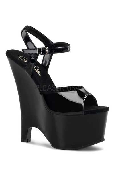 Black Patent Curved Sole Wedges