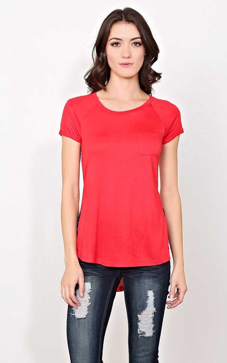 Pamela Knit Pocket Tee - - Red in Size by Styles For Less