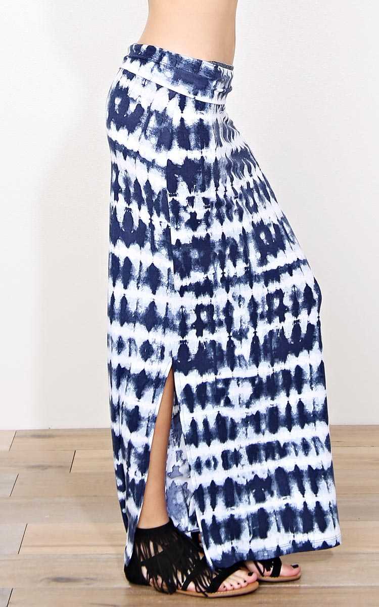Cali Sun Knit Maxi Skirt - MED - Navy Combo in Size Medium by Styles For Less
