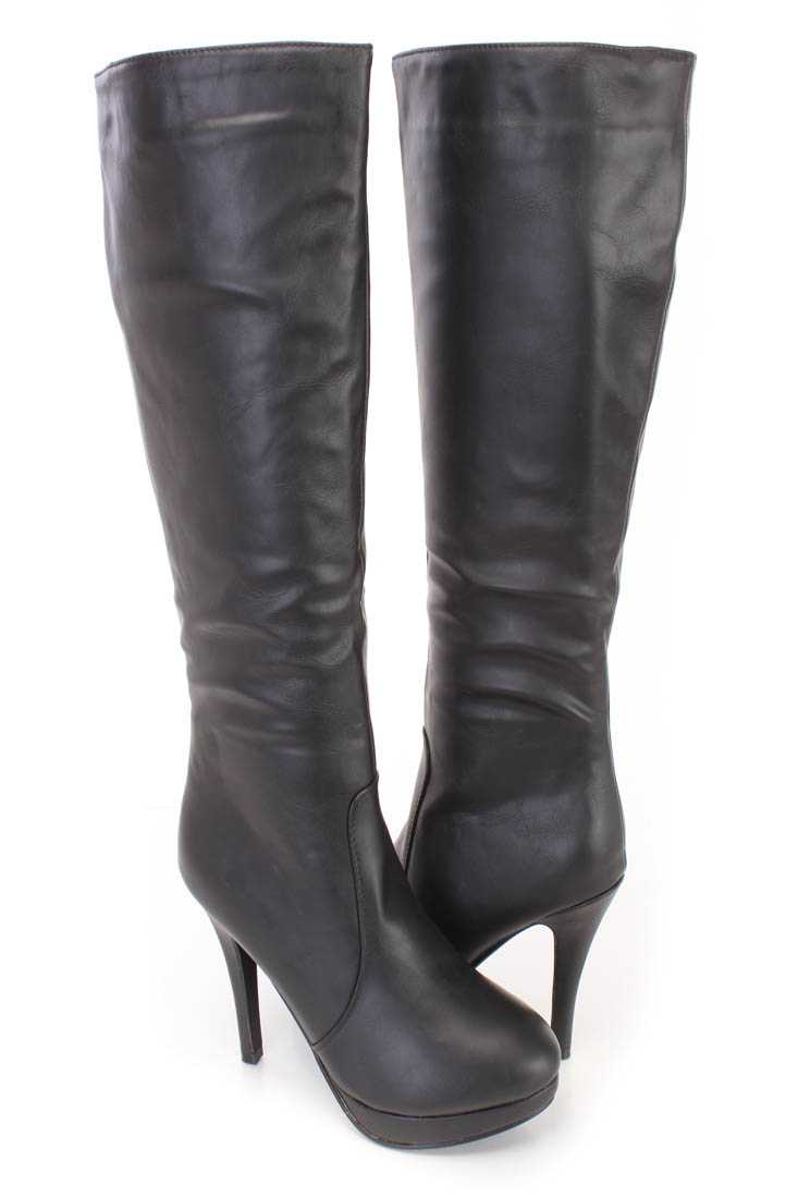 Black Platform High Heel Boots Faux Leather