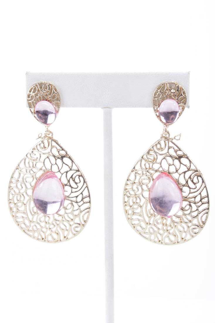 Pink Gold Intricate High Polish Metal Dangle Earrings