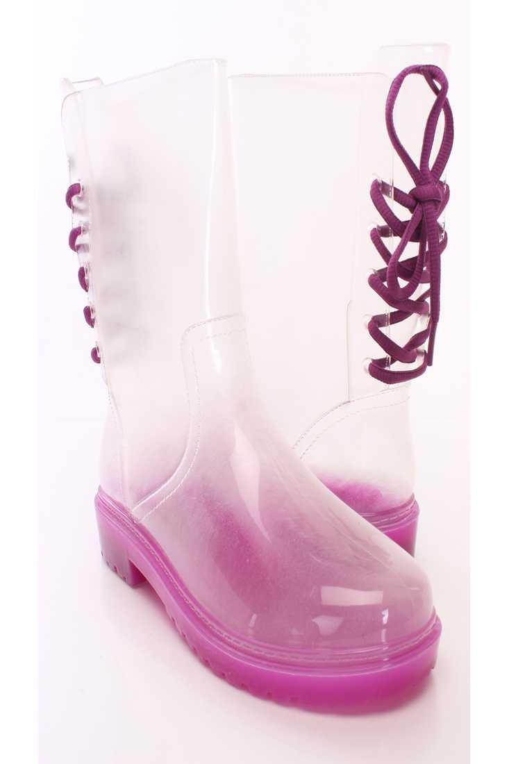 Purple Back Lace Up Jelly Boots PVC