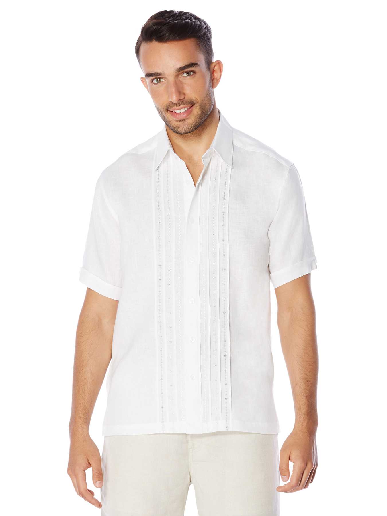 Cubavera 100% Linen Short Sleeve Ombre Geo Embroidered Shirt
