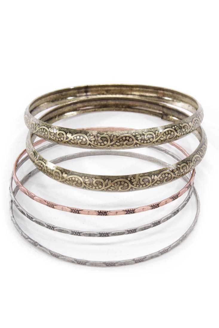 Gold Textured High Polish Metal Bangle Bracelets
