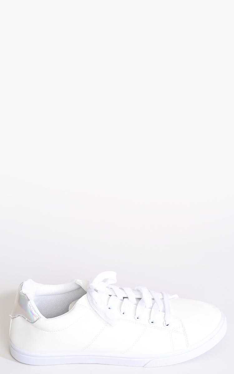 Holographic Touch Lace Up Sneakers - White in Size by Styles For Less
