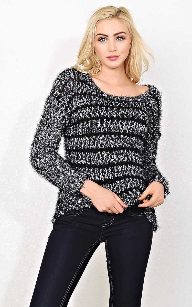 Naya Mixed Media Knit Sweater - MED - Black Combo in Size Medium by Styles For Less
