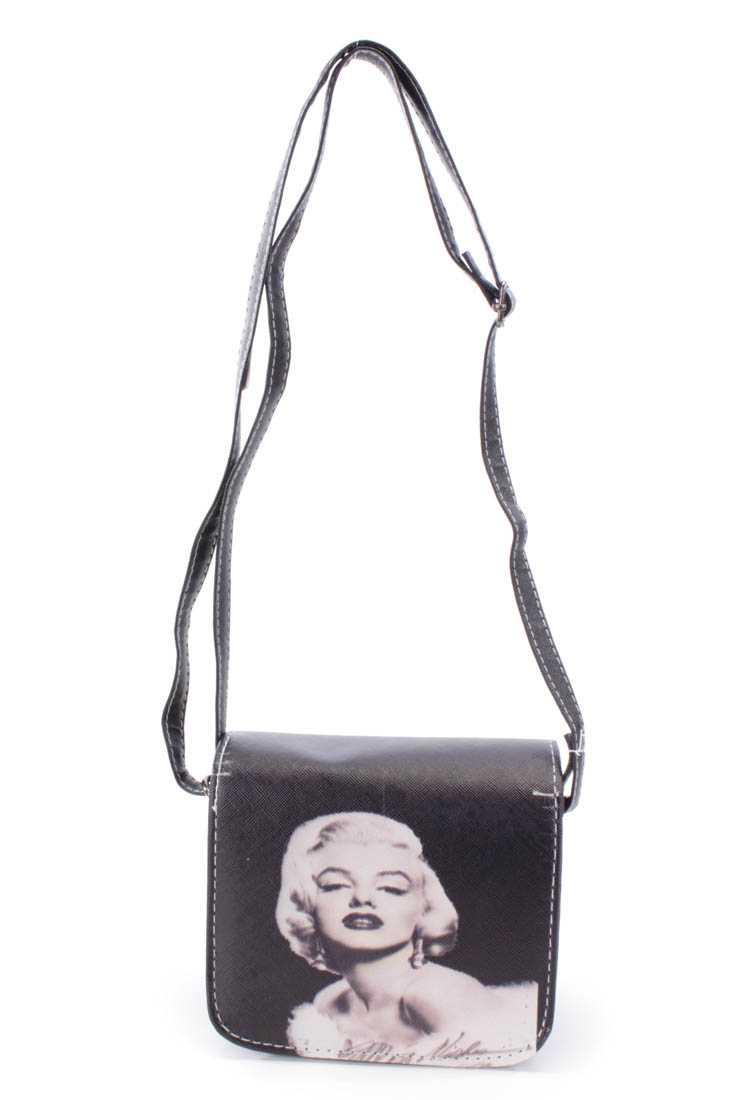 Black Faux Leather Marilyn Print Mini Handbag