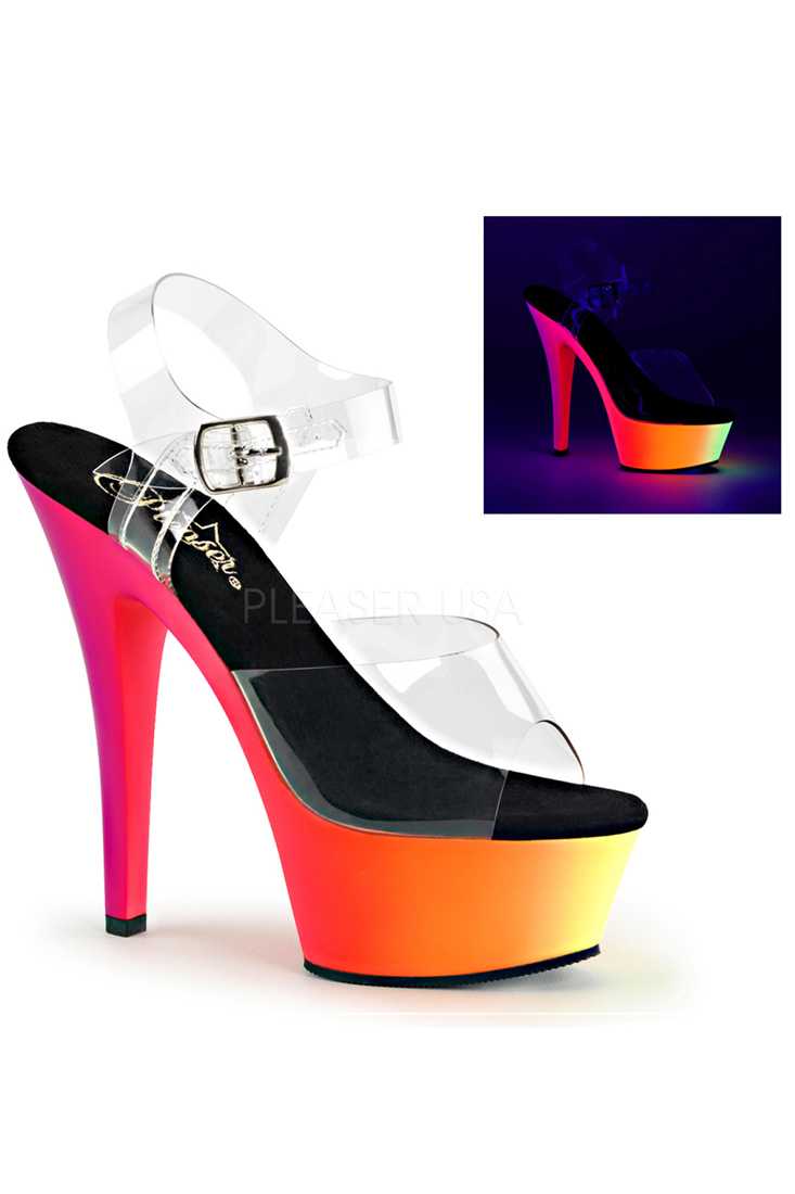 Clear Neon Multi Strappy UV Platform Heels PVC