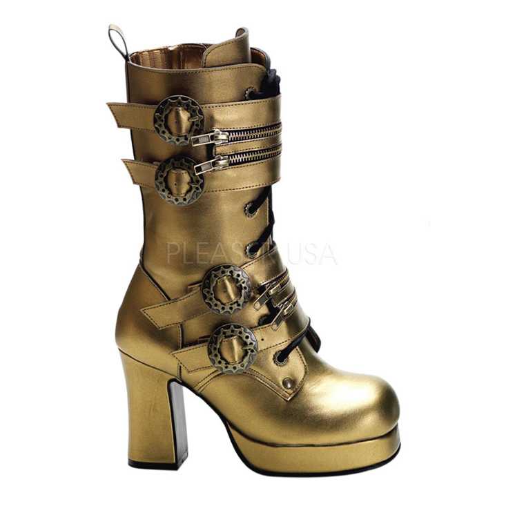 Bronze Faux Leather Gear Buckled Steampunk Boots