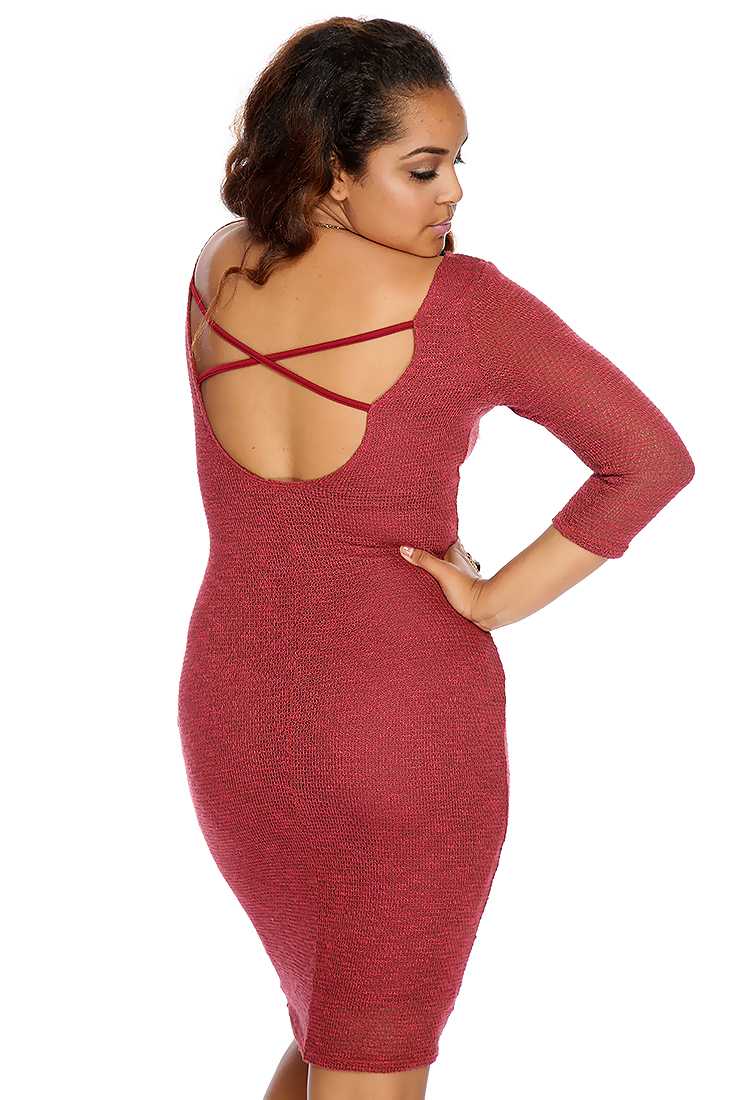Wine Cross Strap Sexy Bodycon Plus Size Dress
