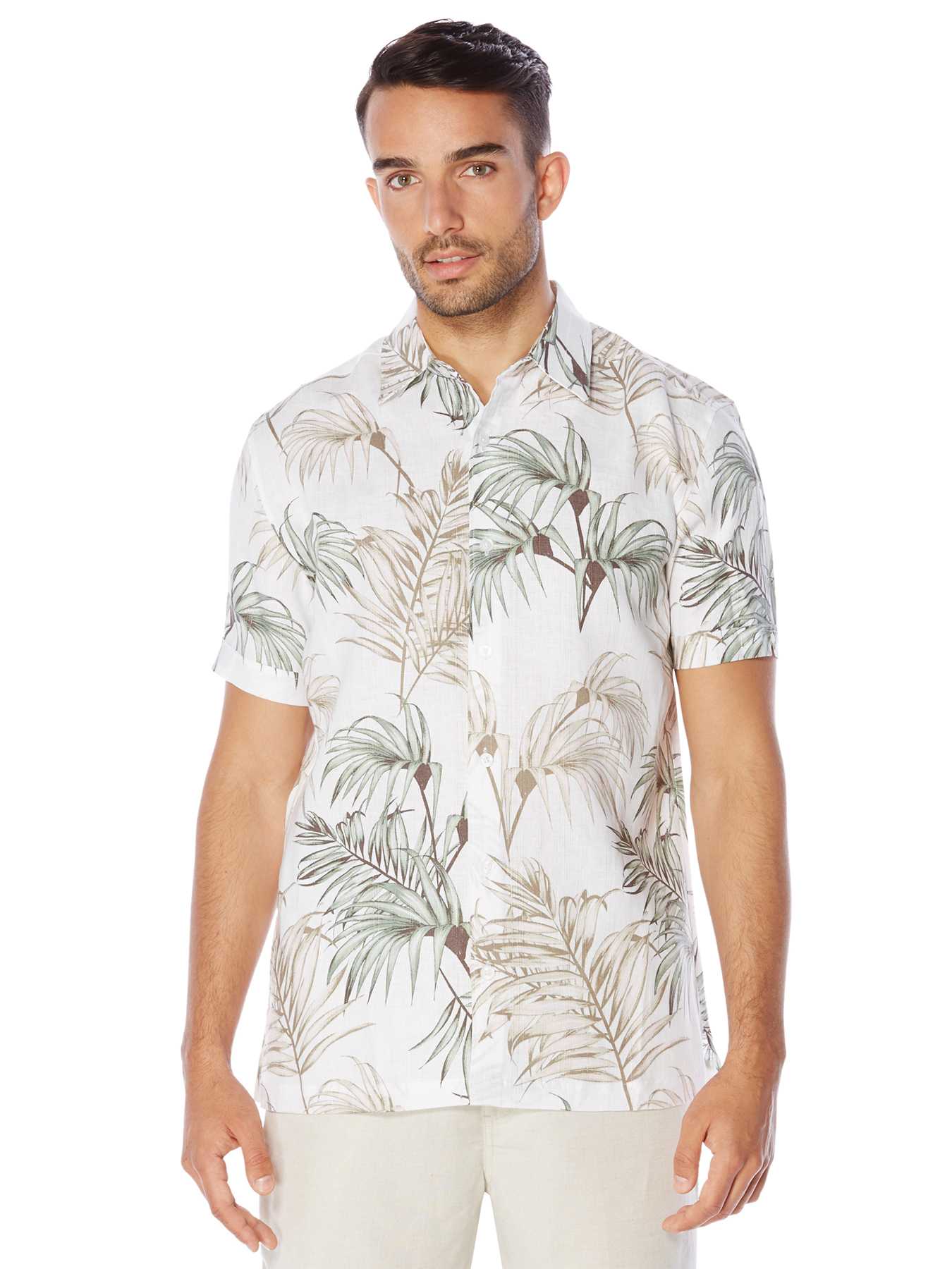 Cubavera Slim Fit 100% Linen Short Sleeve Yarn Dyed Allover Printed Shirt